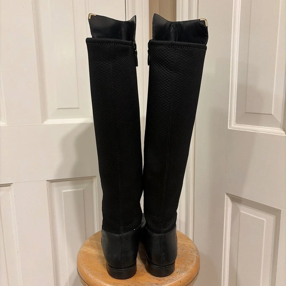 Cole Haan Womens Black Leather Tall Riding Boots W00214 Mixed Media Stretch 8B